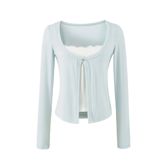 Damen Lagen-Cardigan mit integriertem Spitzen‑Cami und einreihigem Knopfverschluss Nord Taschen
