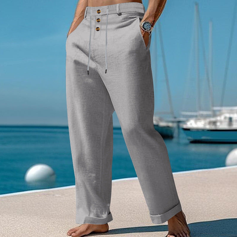 Herren lässige Leinenhose mit verstellbarem Kordelzug und praktischen Seitentaschen