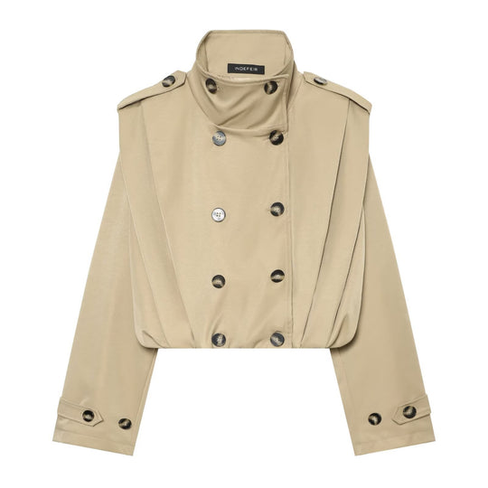 Damen Cropped Trenchjacke im Cape-Look mit doppelreihiger Knopfleiste und hohem Stehkragen Nord Taschen