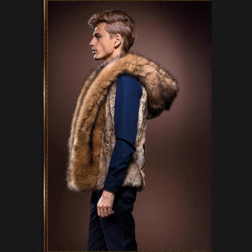 Herren Elegante Kunstpelz-Weste mit tiefem Kragen und luxuriösem Design