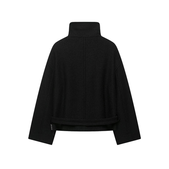 Damen Boxy-Capejacke in Wolloptik mit hoher Kragenblende und Knebelverschlüssen Nord Taschen