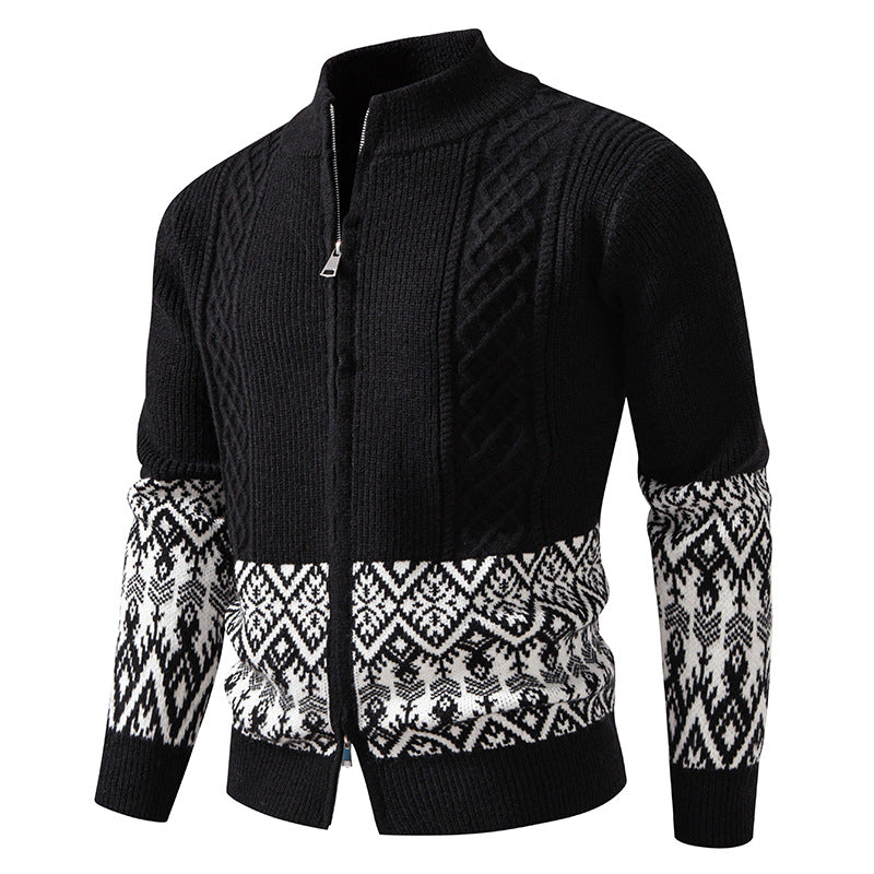 Herren Hochwertige Norweger-Zip-Strickjacke mit Zopfmuster und Stehkragen Nord Taschen