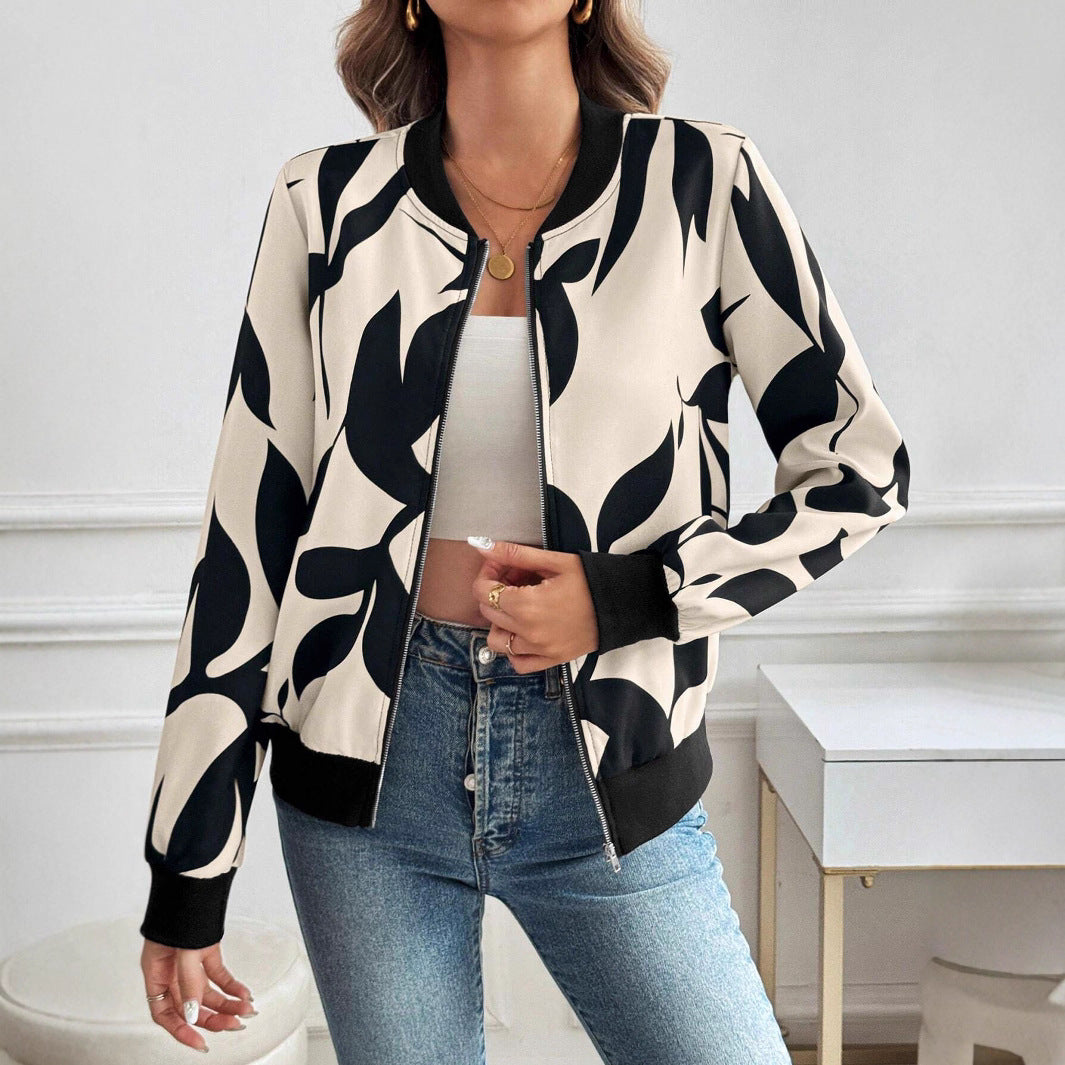 Damen Stylische Bomberjacke mit floralem Muster