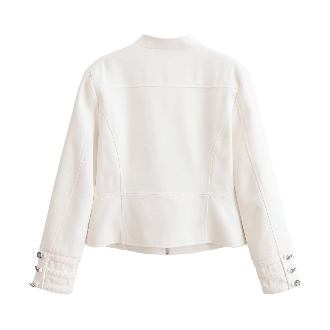 Damen Kurze Uniformjacke mit Stehkragen, Zierriegeln und Metallknopf‑Detail Nord Taschen