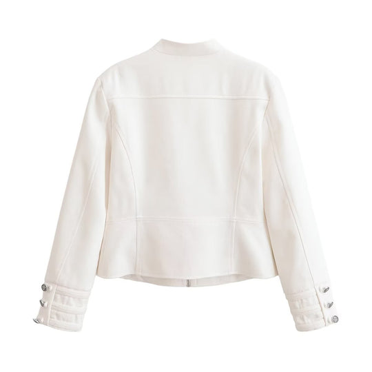 Damen Kurze Uniformjacke mit Stehkragen, Zierriegeln und Metallknopf‑Detail Nord Taschen