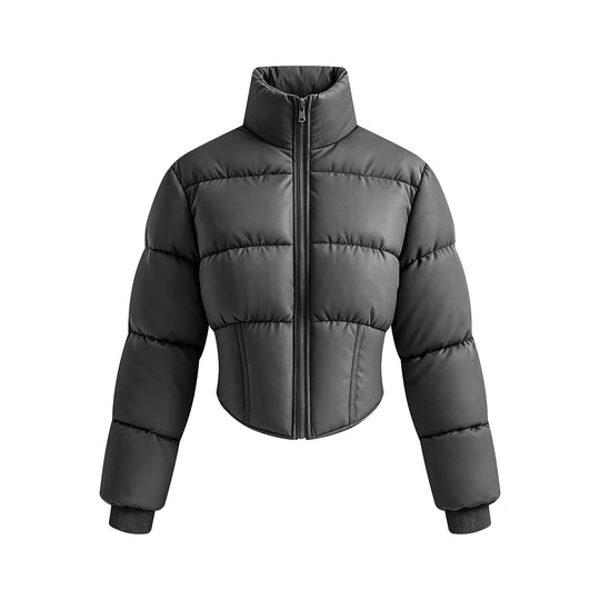 Damen kurze gesteppte Steppjacke mit taillierter Korsettschnitt‑Silhouette und hohem Stehkragen Nord Taschen