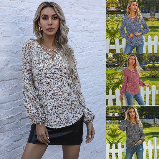 Damen Elegante Bluse mit Schnürung Nord Taschen