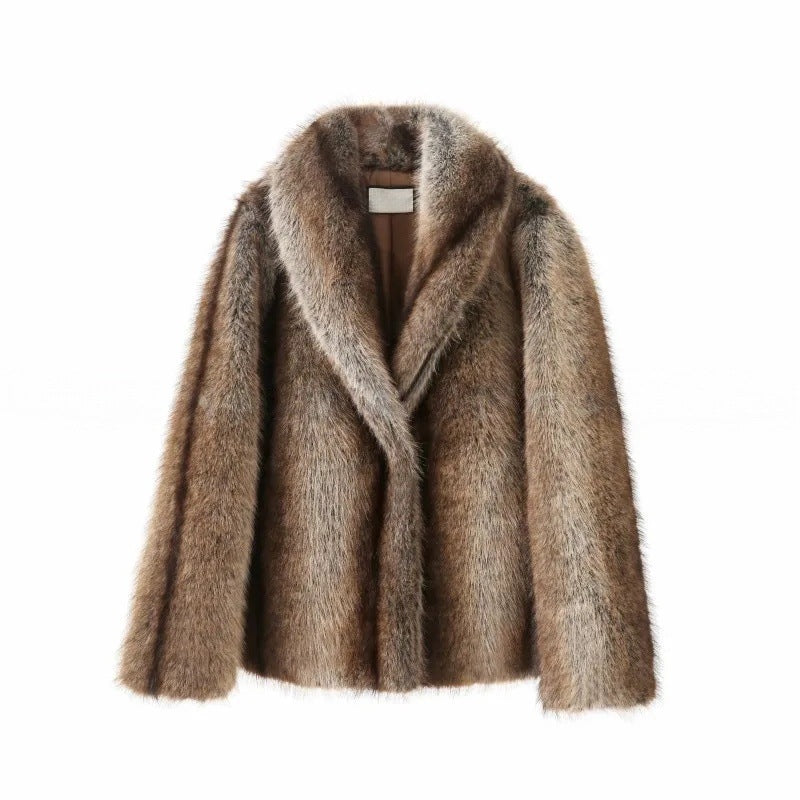 Damen Kurzmantel aus voluminösem Faux-Fur mit weitem Schalkragen Nord Taschen