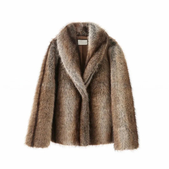 Damen Kurzmantel aus voluminösem Faux-Fur mit weitem Schalkragen Nord Taschen