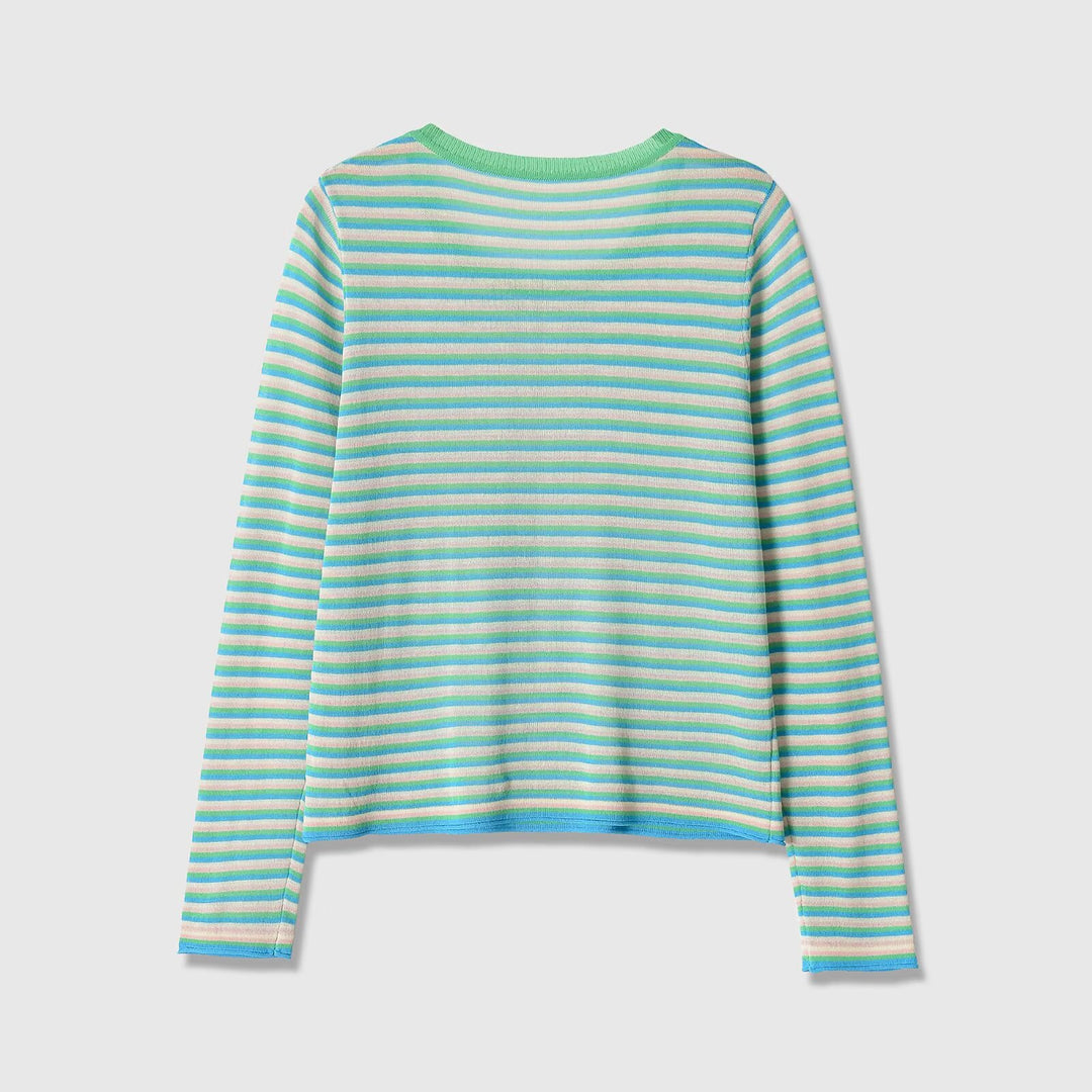 Damen Gestreiftes Feinstrick-Langarmshirt mit Rundhalsausschnitt und figurumspielender Silhouette Nord Taschen