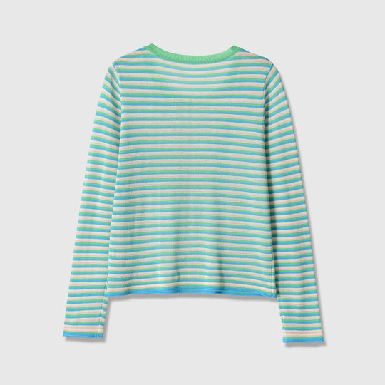 Damen Gestreiftes Feinstrick-Langarmshirt mit Rundhalsausschnitt und figurumspielender Silhouette Nord Taschen