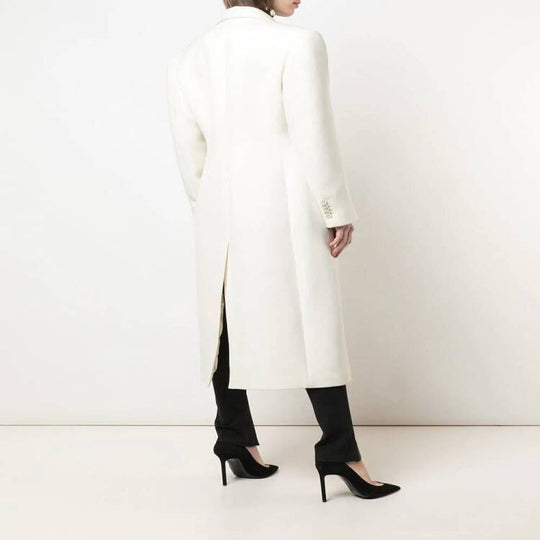 Damen Schmal geschnittener zweireihiger Wollmix‑Longcoat mit markanter Schulter Nord Taschen