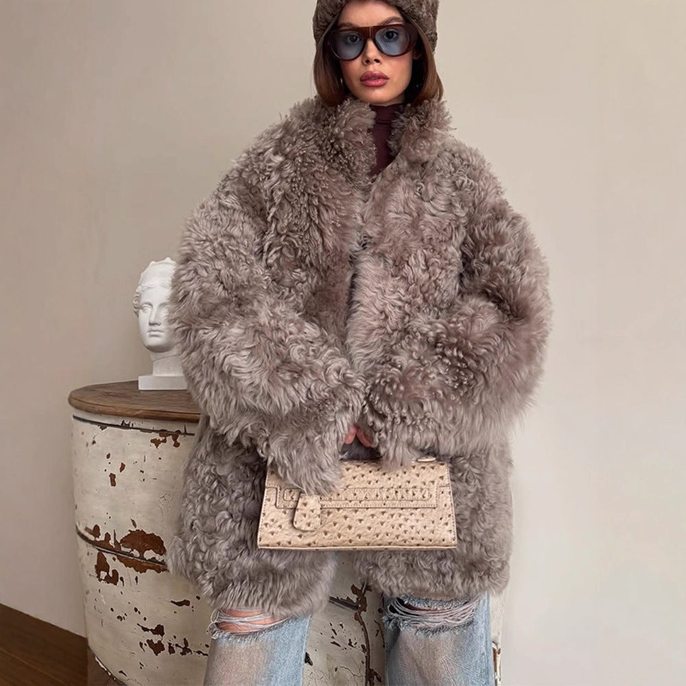 Damen Oversize Kunstfell‑Mantel mit lockiger Teddy‑Optik und weiter Boxy‑Silhouette Nord Taschen