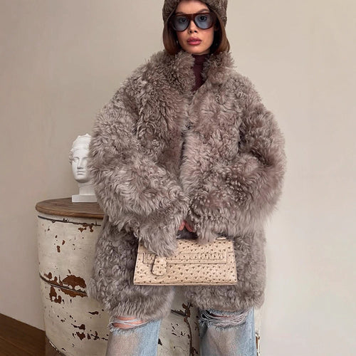 Damen Oversize Kunstfell‑Mantel mit lockiger Teddy‑Optik und weiter Boxy‑Silhouette Nord Taschen