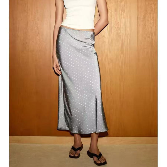 Damen Midi-Rock aus Satin im A-Linien-Schnitt mit hoher Taille und Polka-Dot-Print Nord Taschen