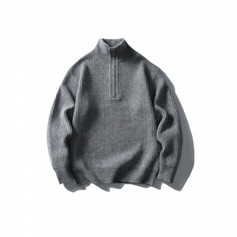 Unisex Strukturierter Halbzip-Strickpullover mit hohem Stehkragen und geripptem Rippstrick Nord Taschen
