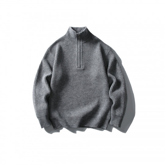 Unisex Strukturierter Halbzip-Strickpullover mit hohem Stehkragen und geripptem Rippstrick Nord Taschen