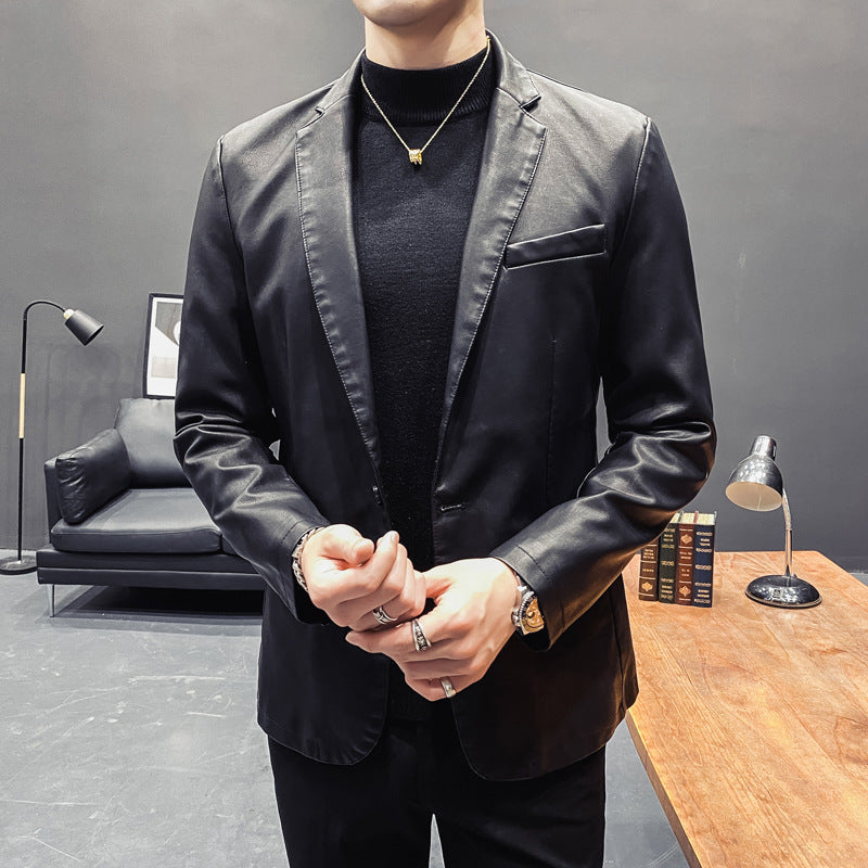 Herren Slim-Fit Lederblazer mit taillierter Silhouette und klassischem Reverskragen Nord Taschen