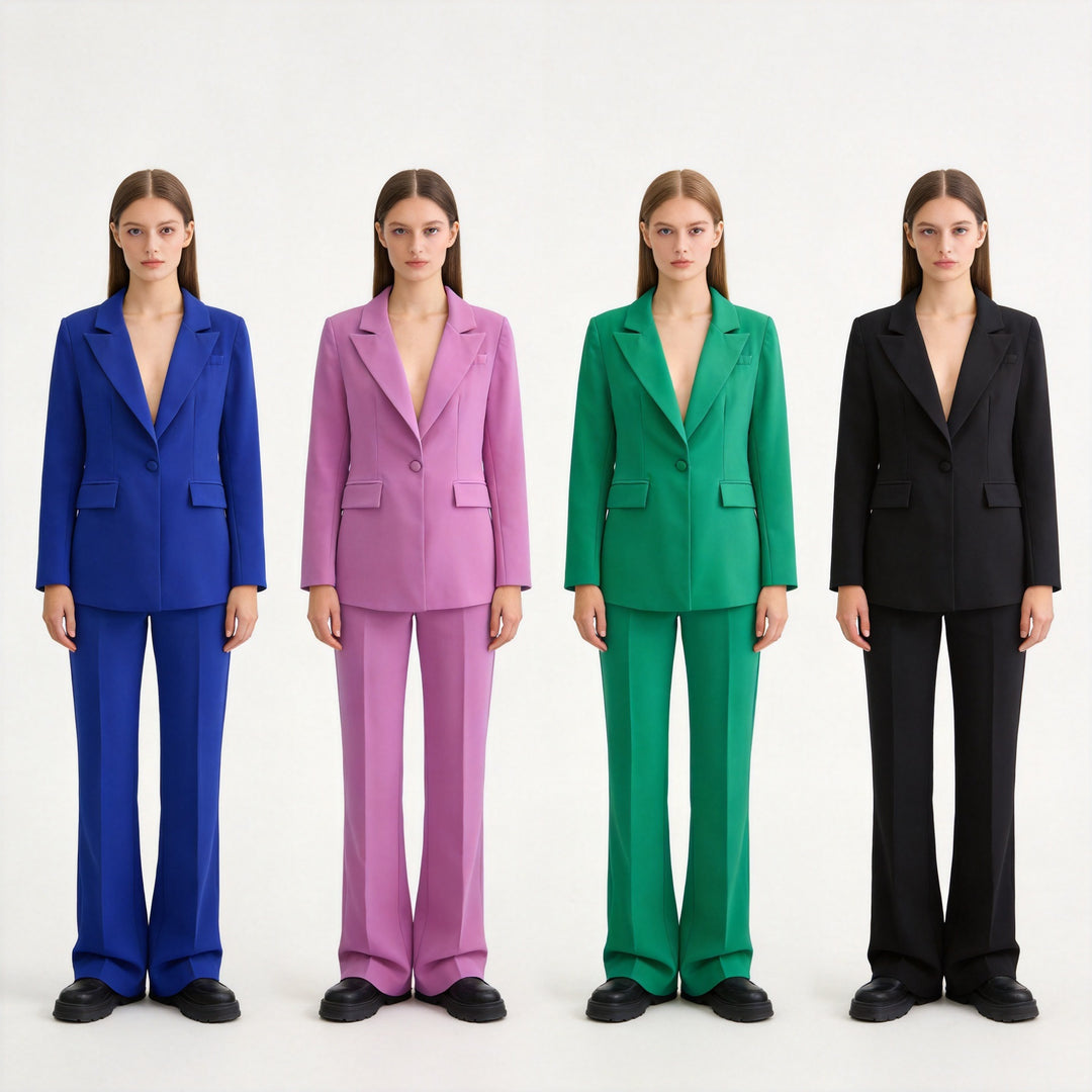 Damen Taillierter Zweiteiler‑Blazer mit konturierter Taille, markantem Revers und weiter Anzughose Nord Taschen