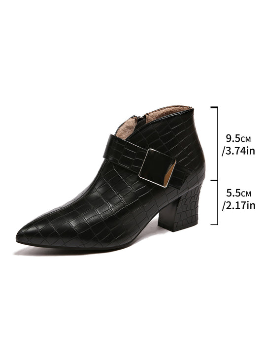 Damen knöchelhohe Stiefelette mit Kroko-Prägung, spitzer Zehenform und dekorativer Schnalle Nord Taschen