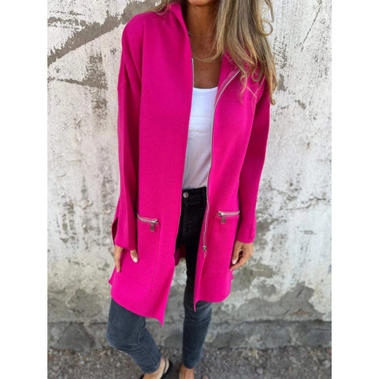 Damen Kapuzen-Longcardigan mit durchgehendem Reißverschluss und Ziertaschen Nord Taschen