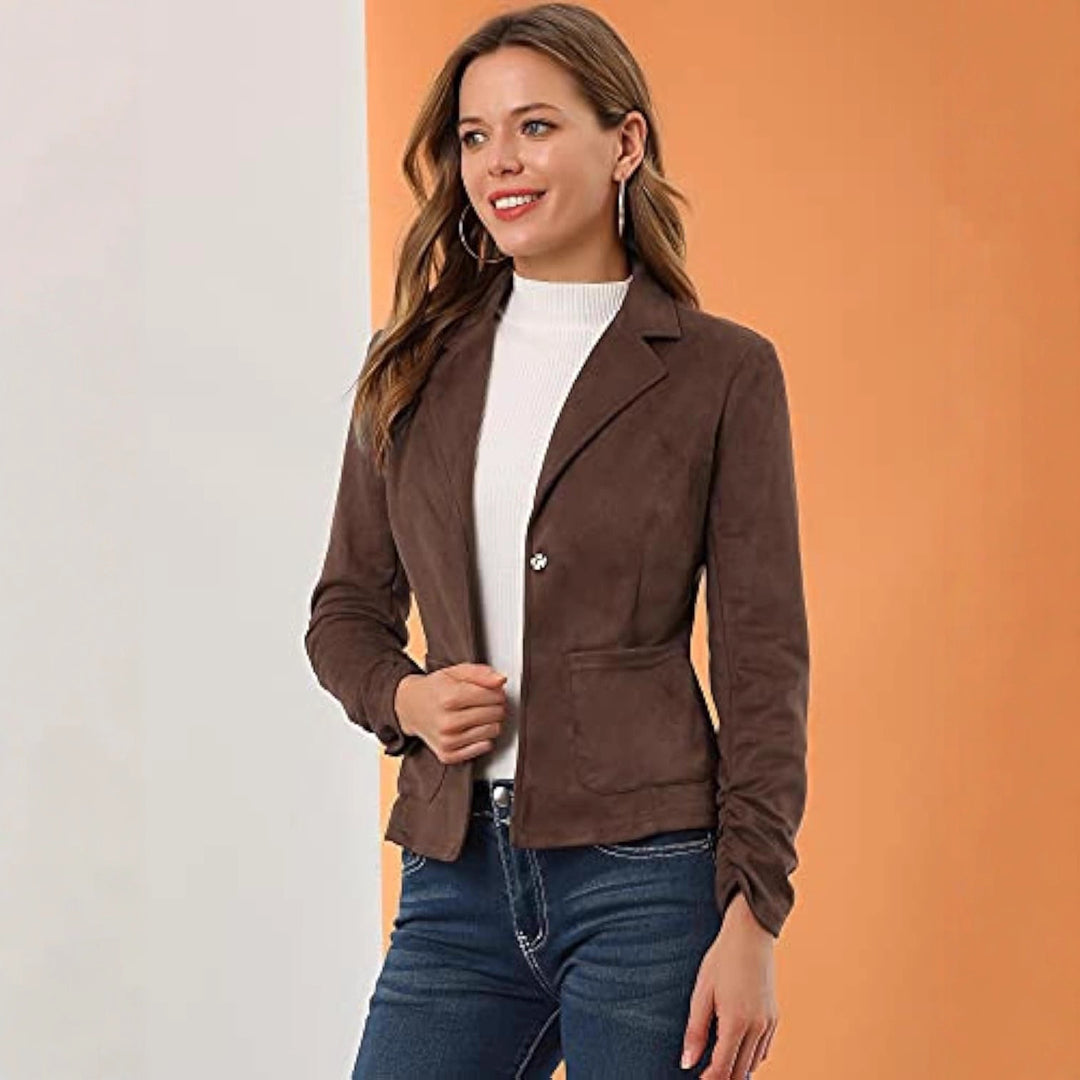 Damen Eleganter Velours-Blazer mit schmaler Passform Nord Taschen