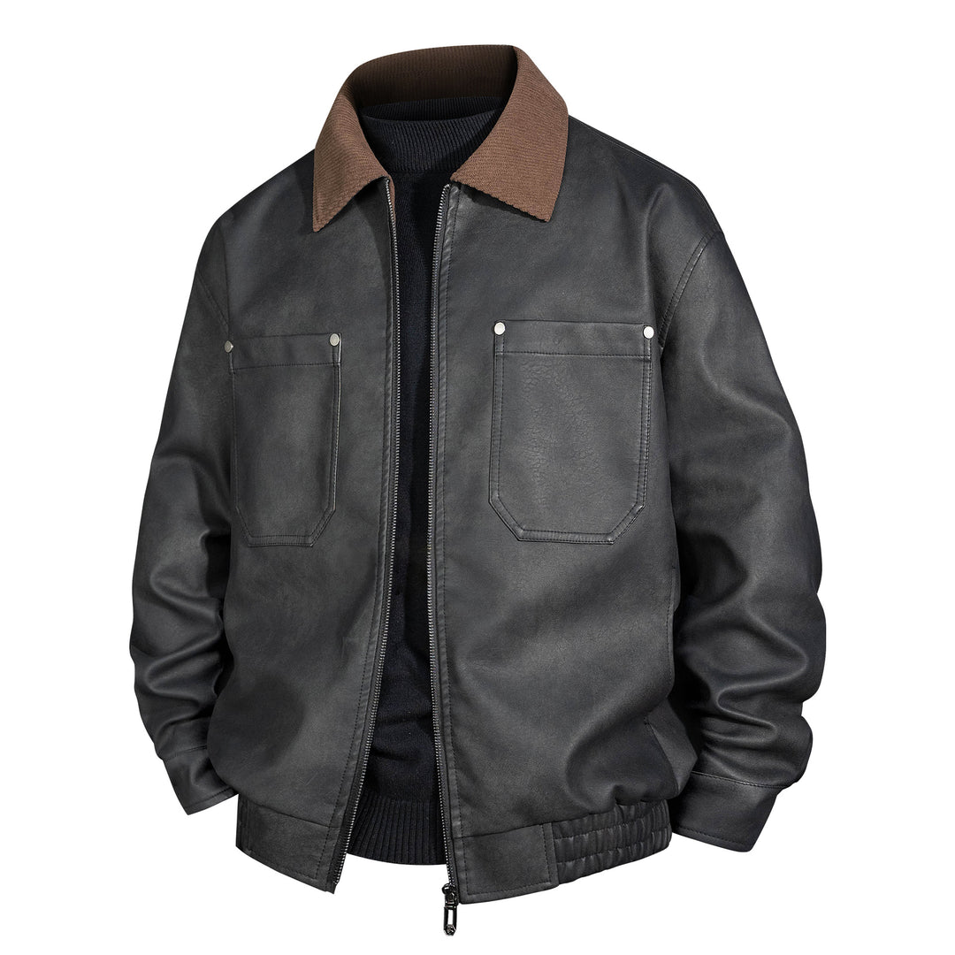 Herren Kurzjacke aus Veloursleder-Imitat mit geripptem Kragen und aufgesetzten Brusttaschen Nord Taschen