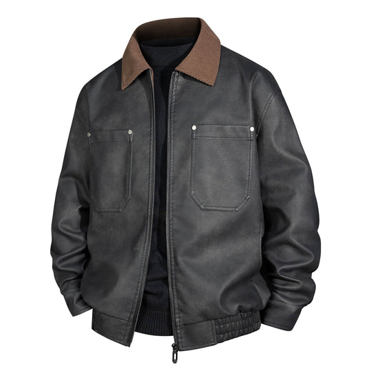 Herren Kurzjacke aus Veloursleder-Imitat mit geripptem Kragen und aufgesetzten Brusttaschen Nord Taschen