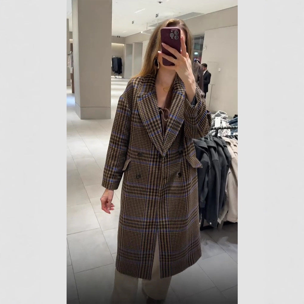 Damen Maxilanger Oversize-Doppelreihiger Mantel mit betonter Schulter und Pattentaschen Nord Taschen