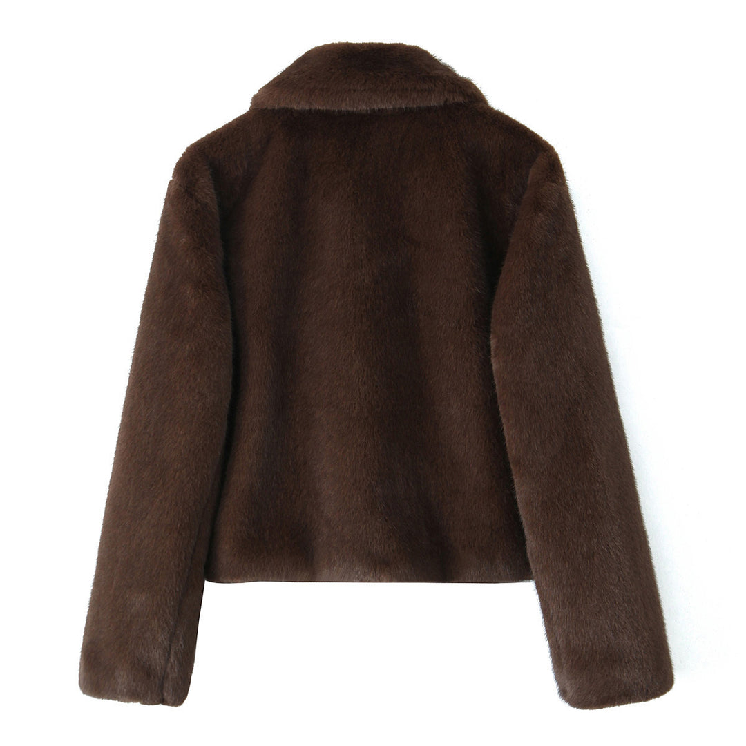 Damen Kurzjacke aus luxuriösem Kunstfell mit klassischem Hemdkragen Nord Taschen