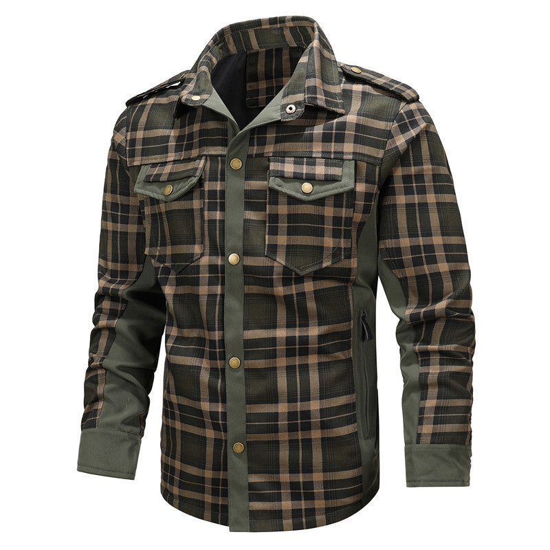 Herren Utility-Hemdjacke im Karomuster mit Schulterklappen und Reißverschlusstaschen Nord Taschen