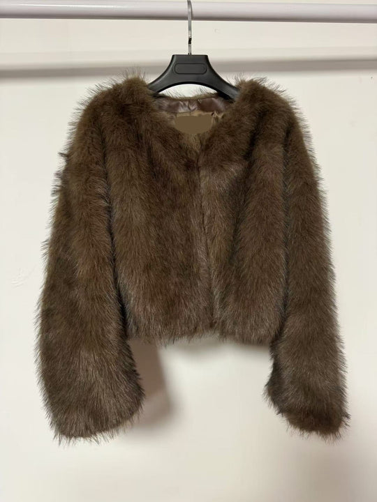 Damen Kurz geschnittene Shaggy-Faux-Fur Jacke mit kastiger Silhouette und extraweichem Hochflor Nord Taschen