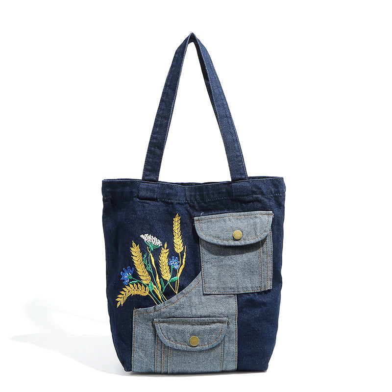 Damen Einkaufstasche mit floralem Stickmotiv und praktischen Außentaschen Nord Taschen
