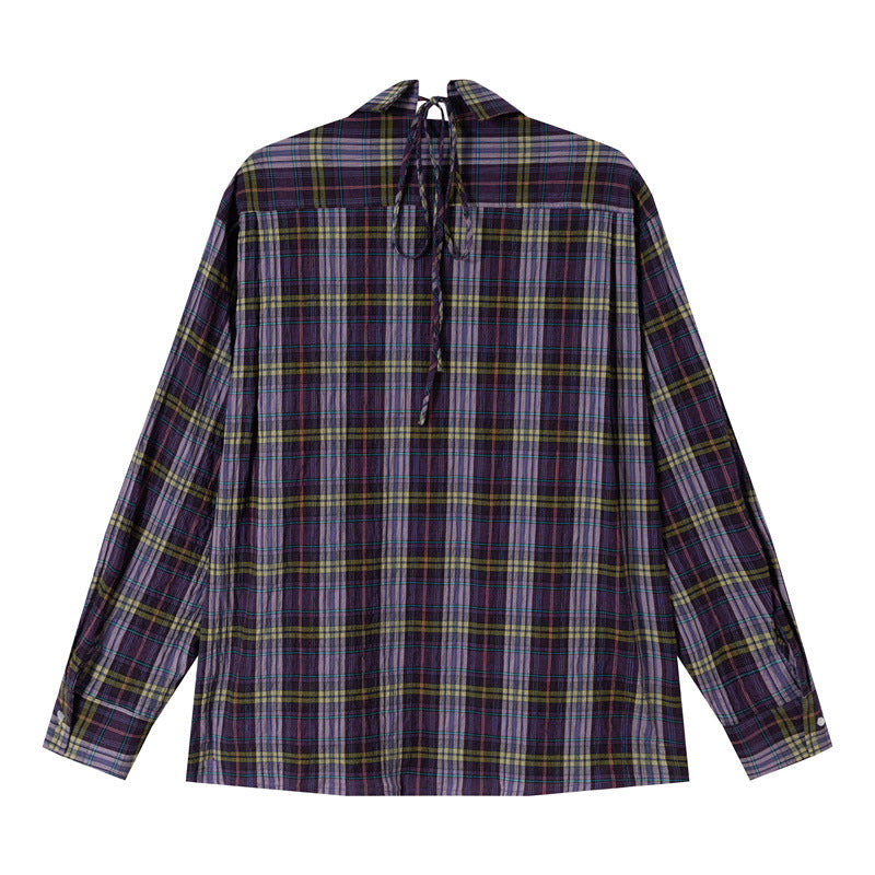 Damen Oversize-Karobluse aus leichter Baumwollmischung mit diagonalem Brusttaschen-Detail Nord Taschen