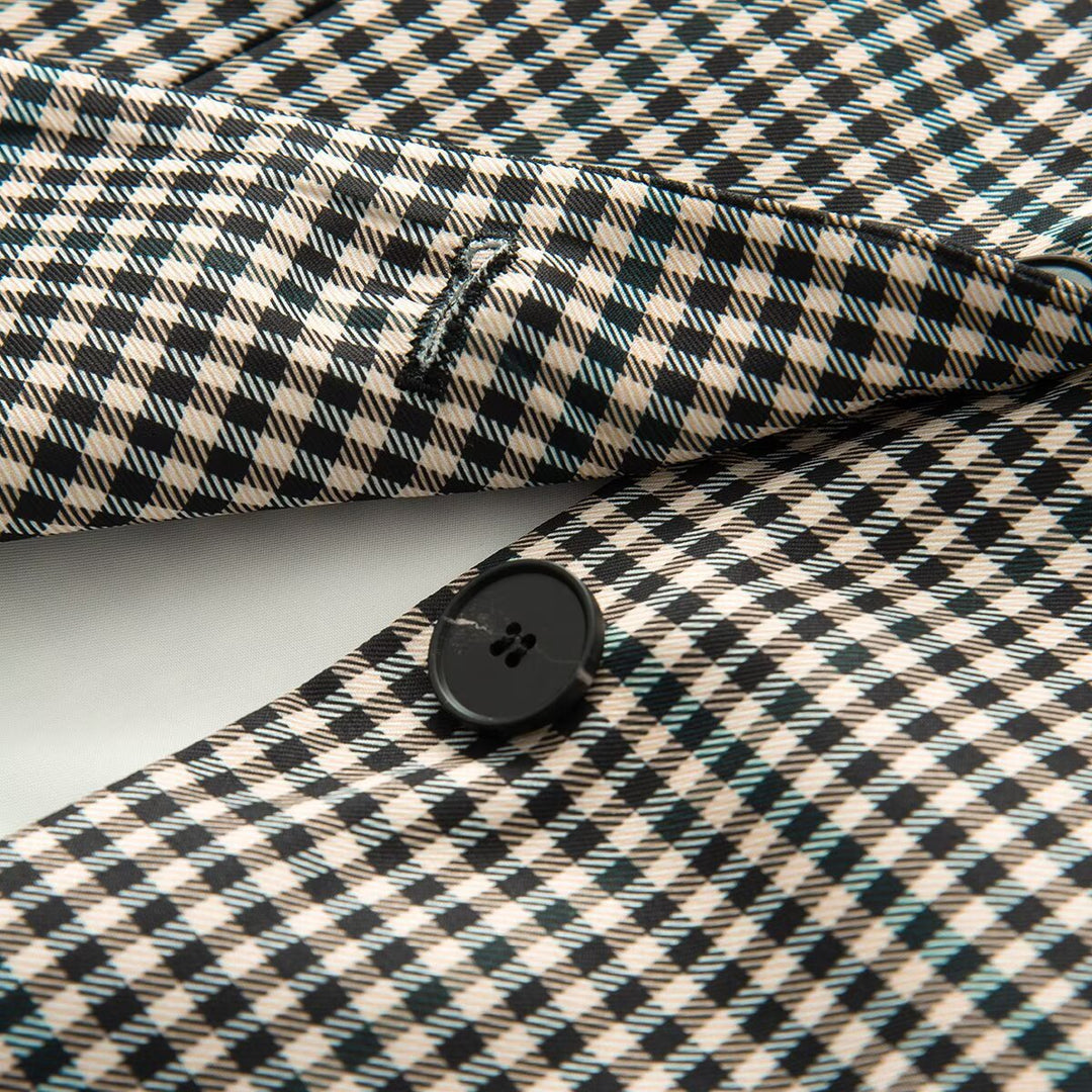 Damen Kurzjacke im Glencheck mit kontrastierendem Stehkragen und geradem Schnitt Nord Taschen