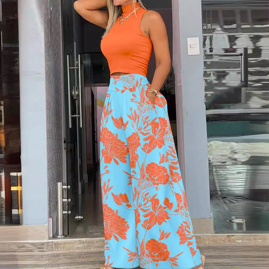 Damen angesagtes Outfit mit ärmellosem Oberteil und weitem Rock
