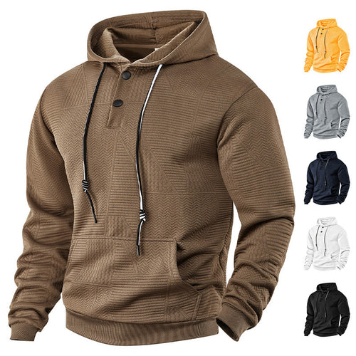 Herren Texturierter Kapuzenpullover mit gesteppter Patchstruktur und Druckknopfleiste Nord Taschen