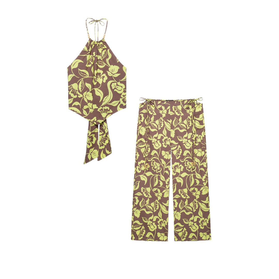 Damen Weite Palazzohose mit hohem Bund, Tunnelzug und floralem Allover-Print Nord Taschen