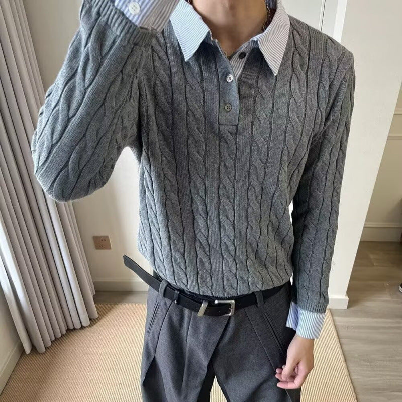 Herren Kabelstrickpullover mit Hemdkragen-Layering-Effekt Nord Taschen