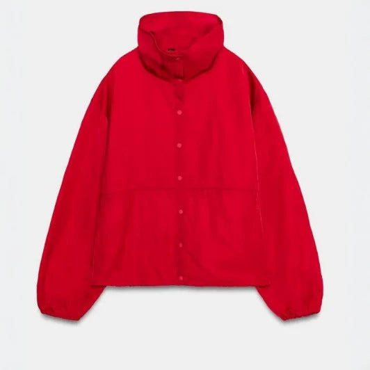 Damen leichte wattierte Oversize-Jacke mit hohem Stehkragen und Druckknopfleiste Nord Taschen