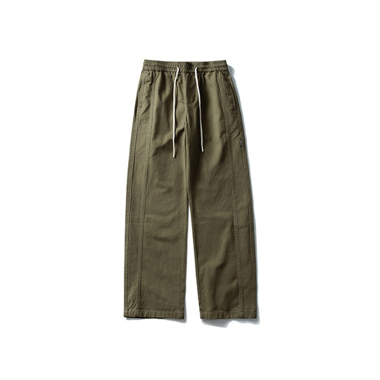 Herren Locker geschnittene Baumwoll-Canvas-Hose mit Tunnelzugbund, geradem Bein und Ziernaht-Details Nord Taschen