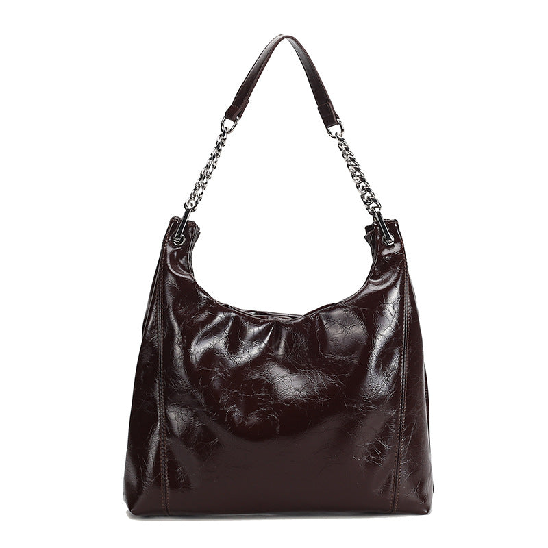 Damen Hobo-Tasche aus glänzendem Kunstleder mit luxuriösen Kettenakzenten Nord Taschen