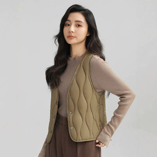 Damen Lange gesteppte Thermoweste mit ergonomischer Wellensteppung Nord Taschen