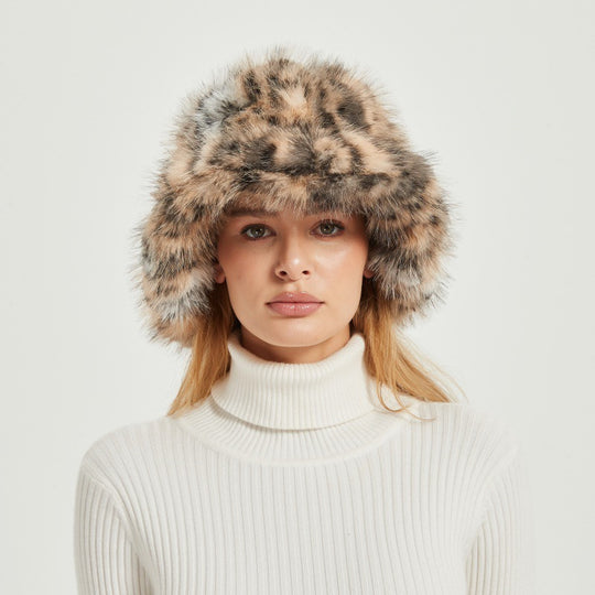 Damen Flauschiger Kunstpelz-Eimerhut mit breiter Krempe und wärmendem Teddyfutter Nord Taschen