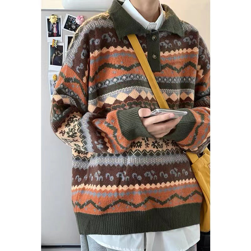 Damen Gemütlicher Strickpullover im ethnischen Muster Nord Taschen
