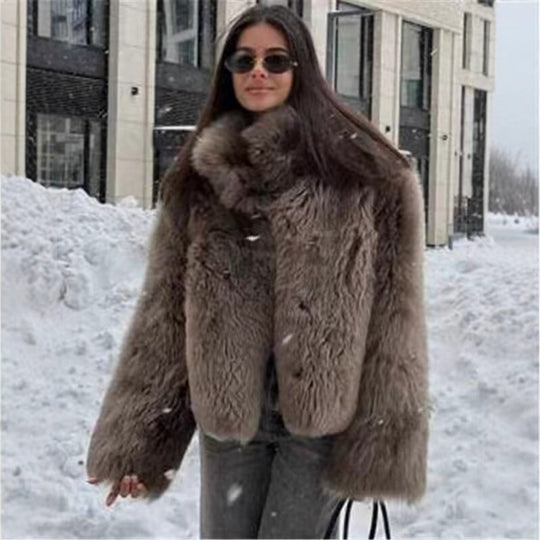 Damen Kurze Kunstfelljacke mit hohem Stehkragen und Oversized‑Silhouette Nord Taschen