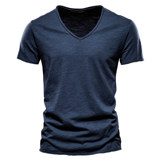 Herren nan leichtes Baumwolljersey Kurzarmshirt mit V-Ausschnitt und schmaler Passform