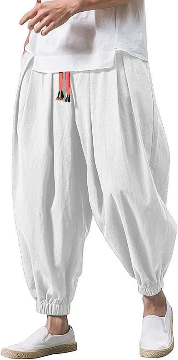 Herren ausgefallene Ballonhose im Haremstil mit Faltenwurf, elastischem Bund und Kordelzug Nord Taschen