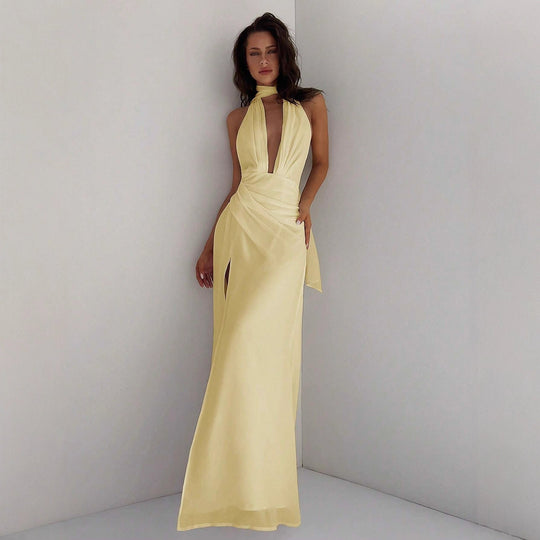 Damen Maxi-Kleid mit tiefem V-Ausschnitt und Wickeldesign Nord Taschen