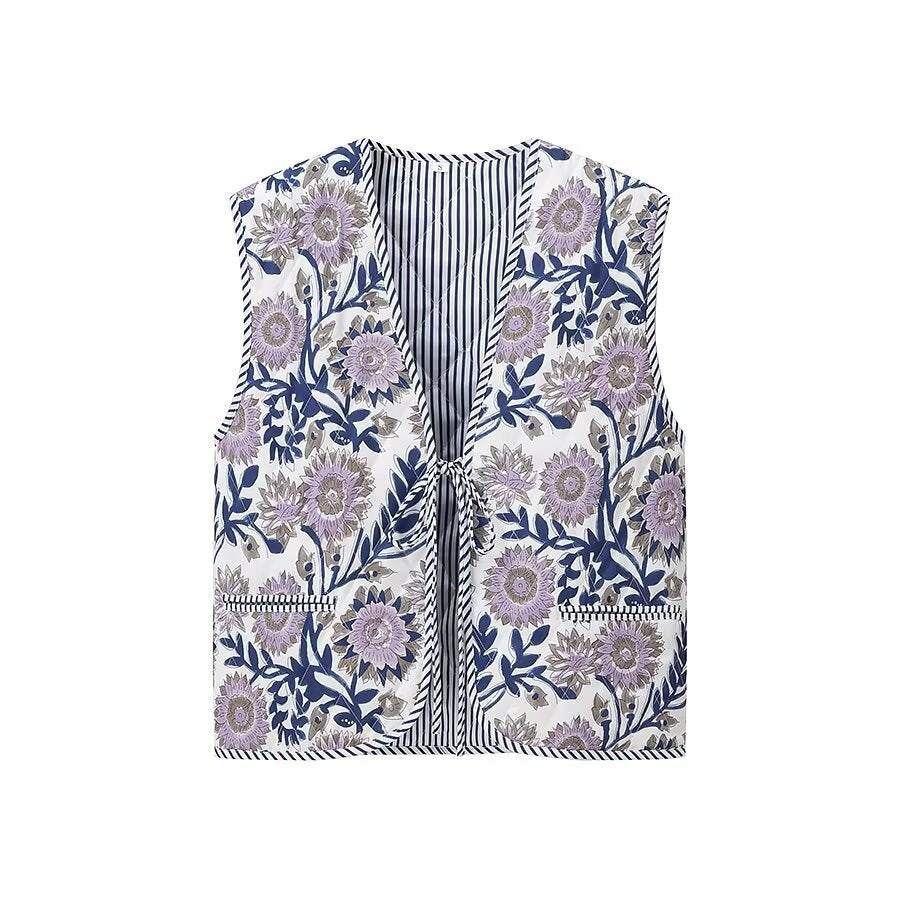 Damen Gepolsterte Steppweste mit floraler Allover-Optik und Bindeband Nord Taschen